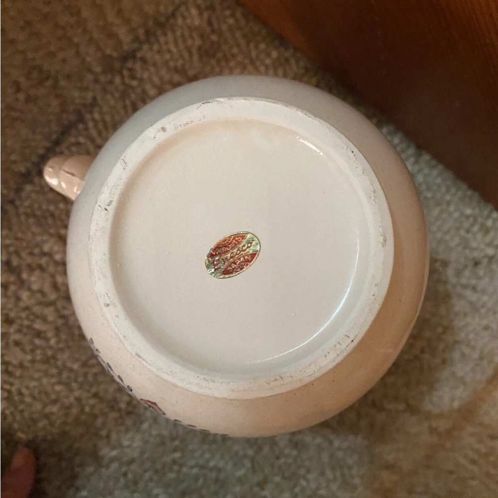 Vintage Enesco Cream Ceramic Pitcher with Blue Floral Design - Picture 9 of 11